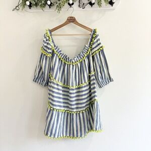 Tessora Petra Pom Pom Off The Shoulder Summer Neon Dress Boho Large resort wear